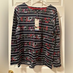 Joules Navy Striped Floral Long-Sleeve Top
